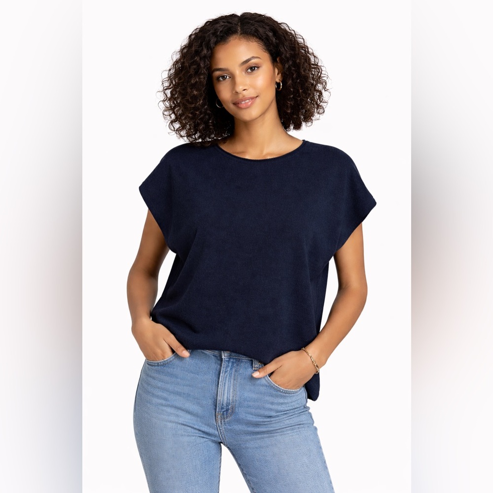 Holebrook Sweden Navy Sleeveless Knit Top Organic‎ Cotton Sweater Size L